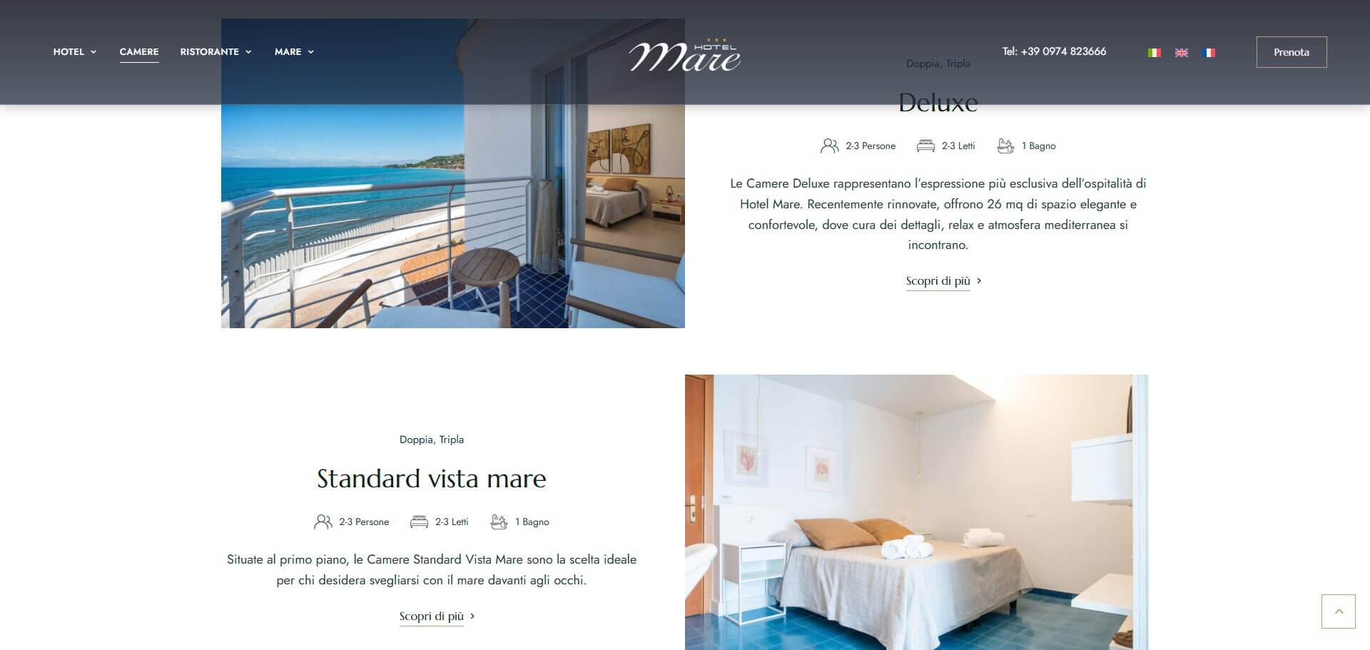 Hotel Mare: schermata 3 del sito