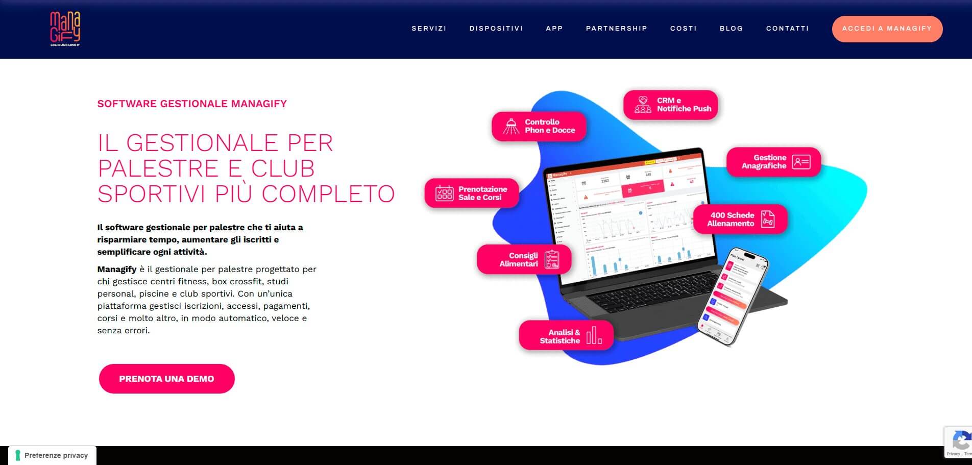 Managify: schermata 1 del sito