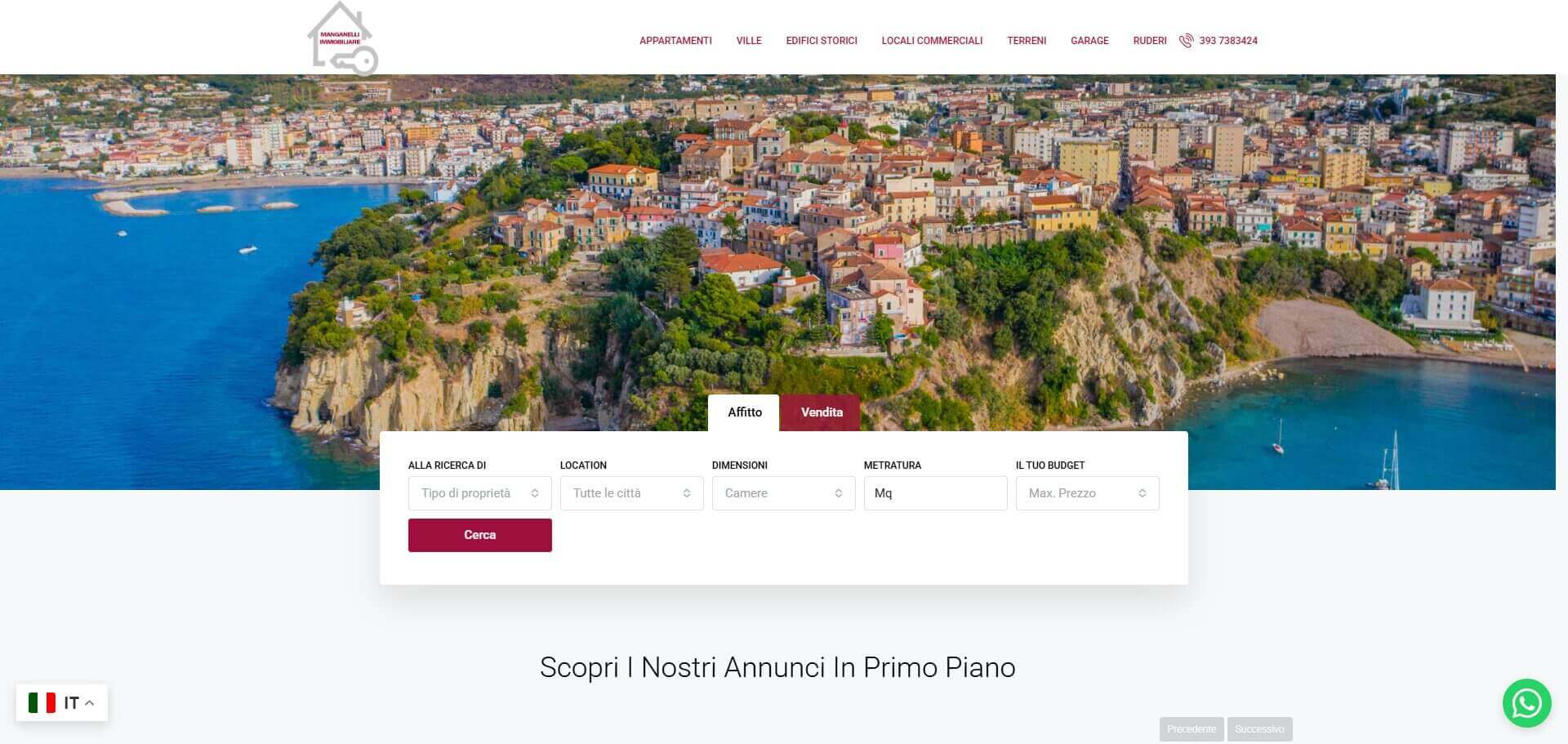 Manganelli Immobiliare: schermata 1 del sito