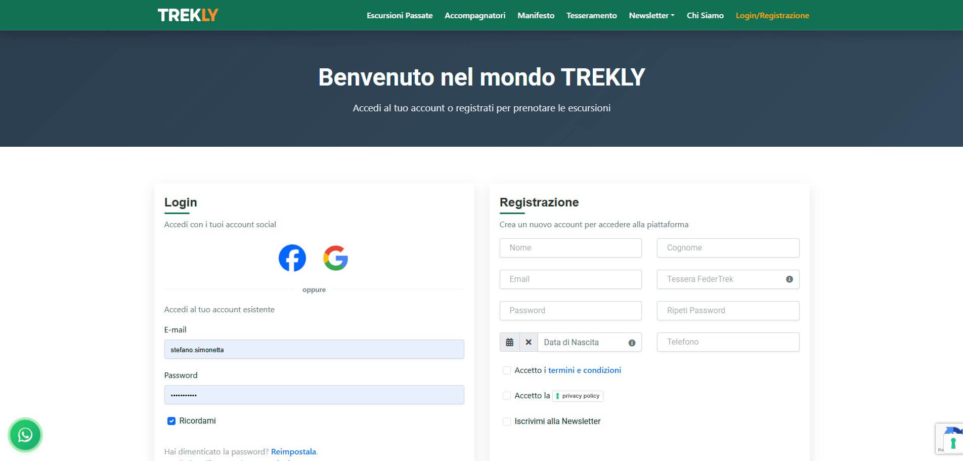 TREKLY: schermata 3 del sito